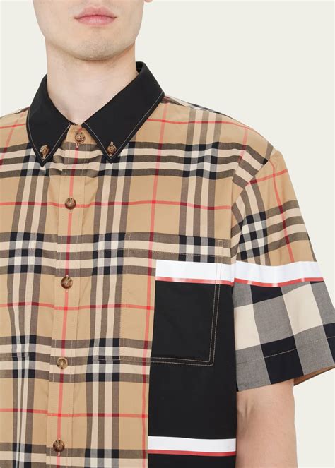 burberry mens hawling patchwork check sport shirt|Burberry Men's Hawling Patchwork Check Sport Shirt .